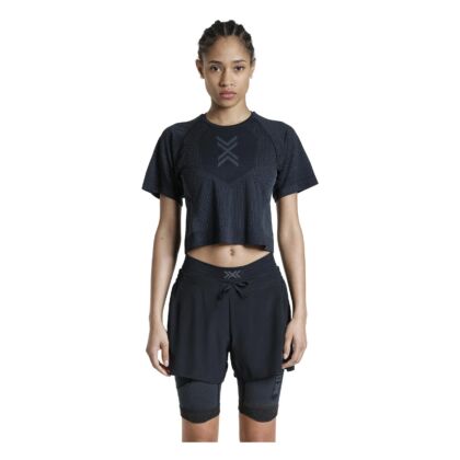 Top Femei X-BIONIC Xceed Run Crop X Black-Rhino Grey